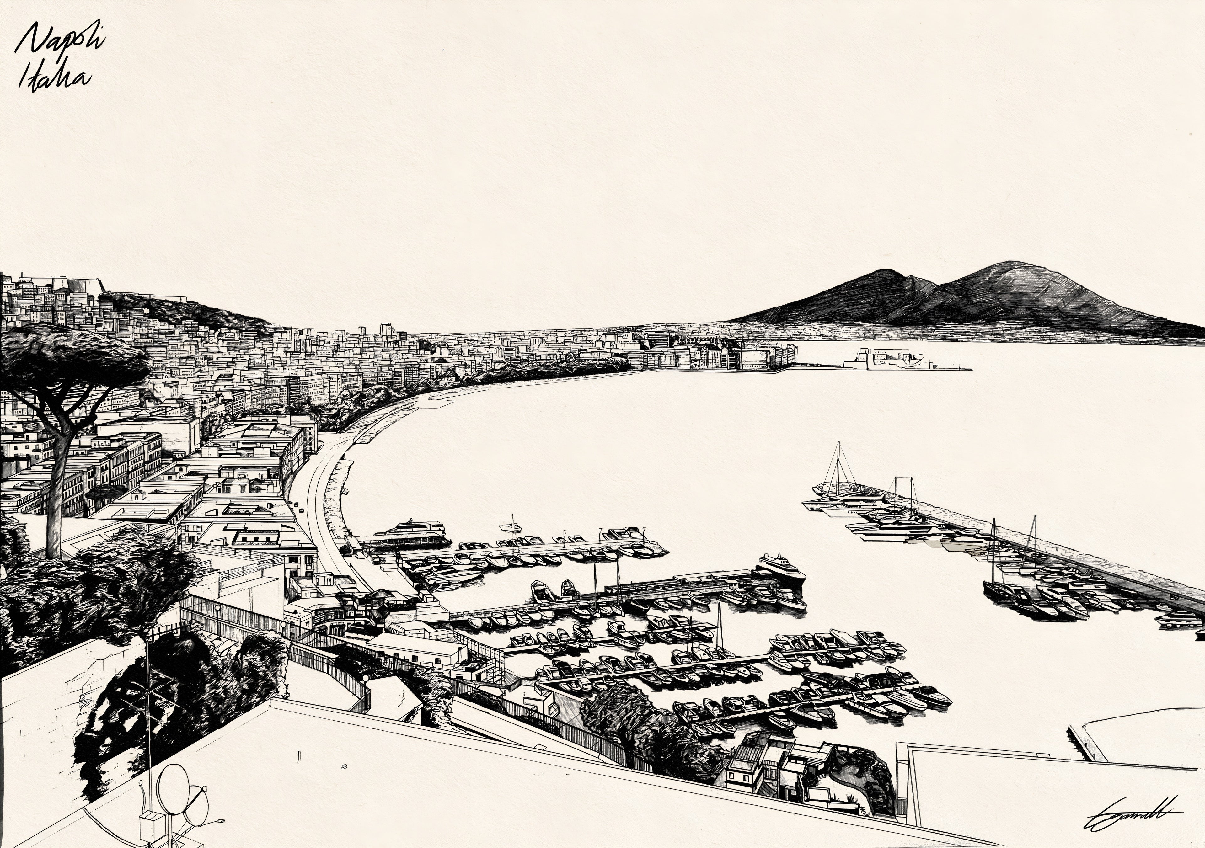 NAPLES BAY, ITALY - Pen Art Print
