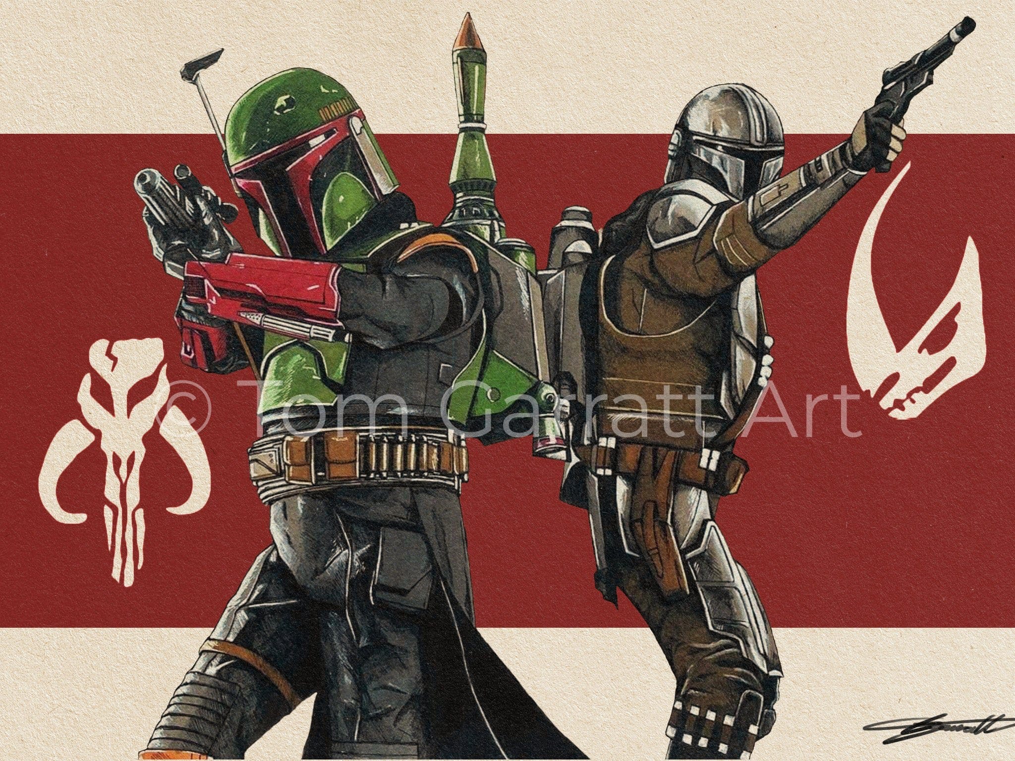 BOBA FETT & THE MANDALORIAN - Pen Art Print