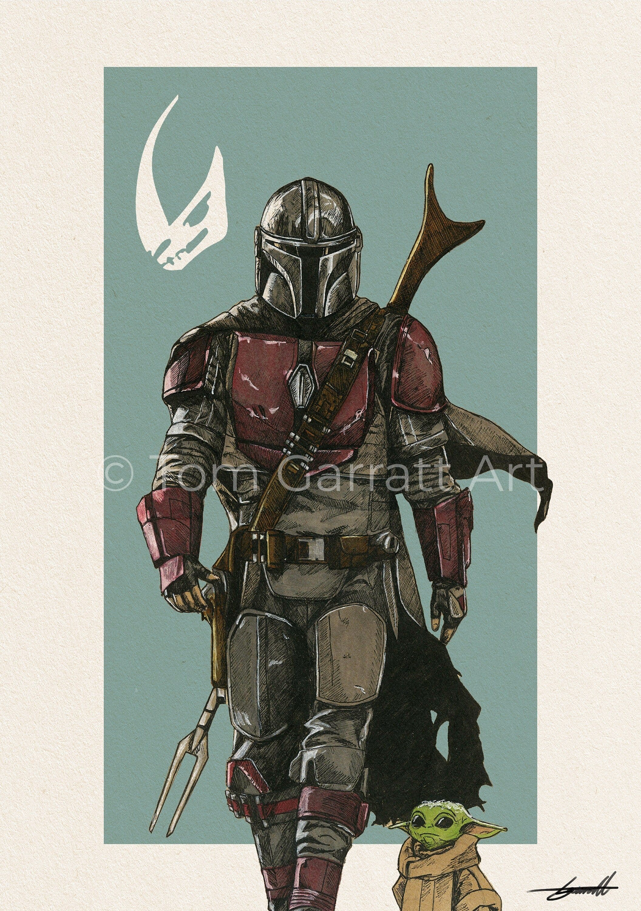 MANDALORIAN & GROGU - Pen Art Print